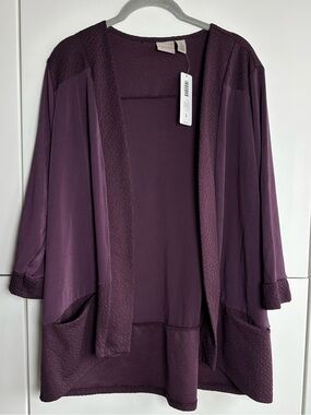 Chicos Easywear Plum Cardigan Size 2 (Large) NWT Travel Purple Eggplant